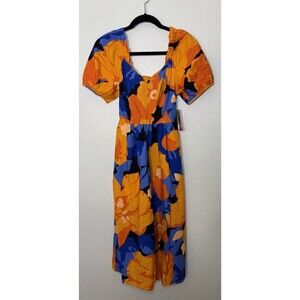 NWT Tabitha Brown For Target Multicolor Floral Midi Dress Tie Back Puff Sleeve 2